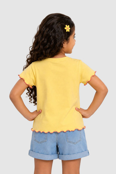 Yellow Graphic Regular Fit T-Shirt For Girls