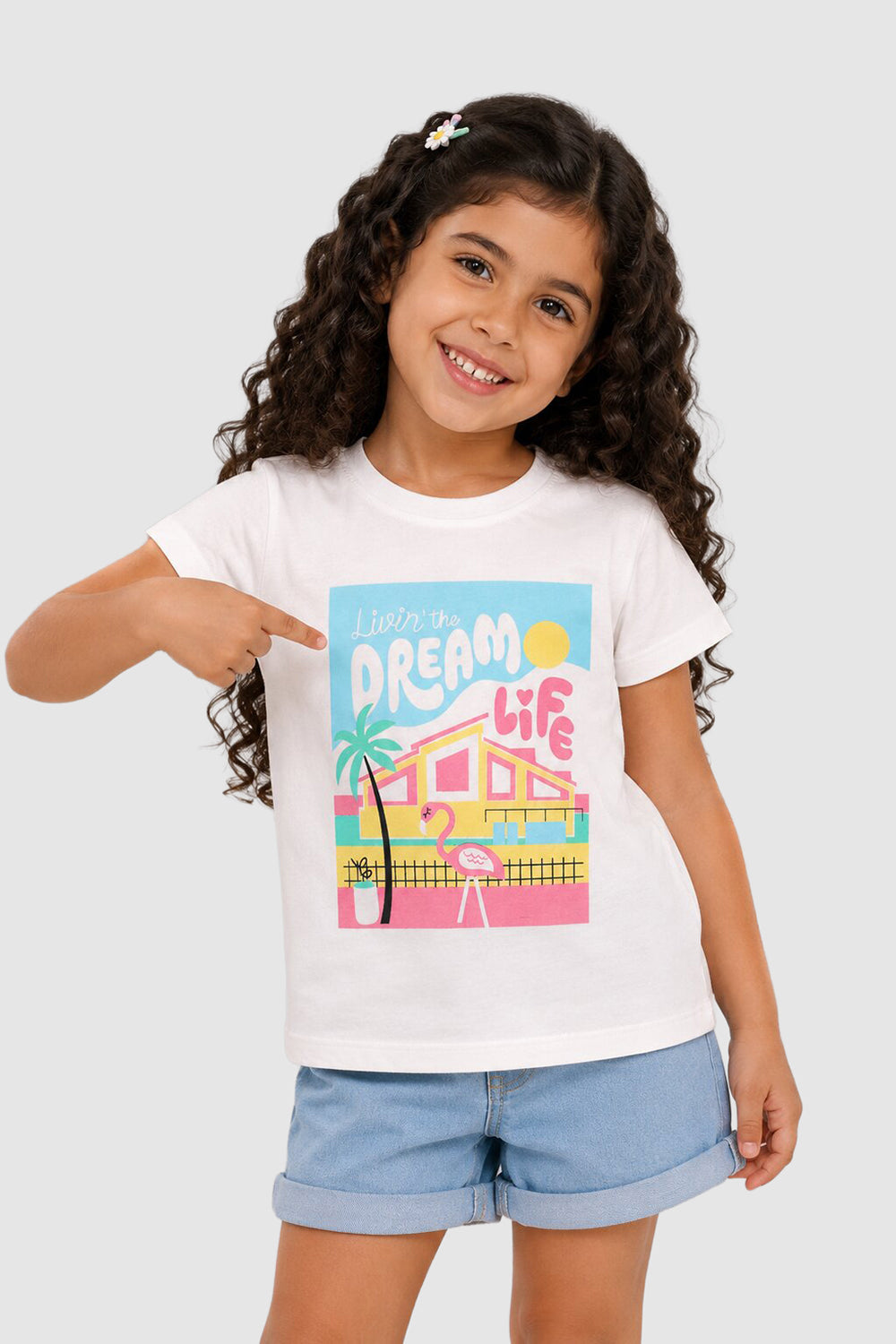 White Graphic Regular Fit T-Shirt For Girls
