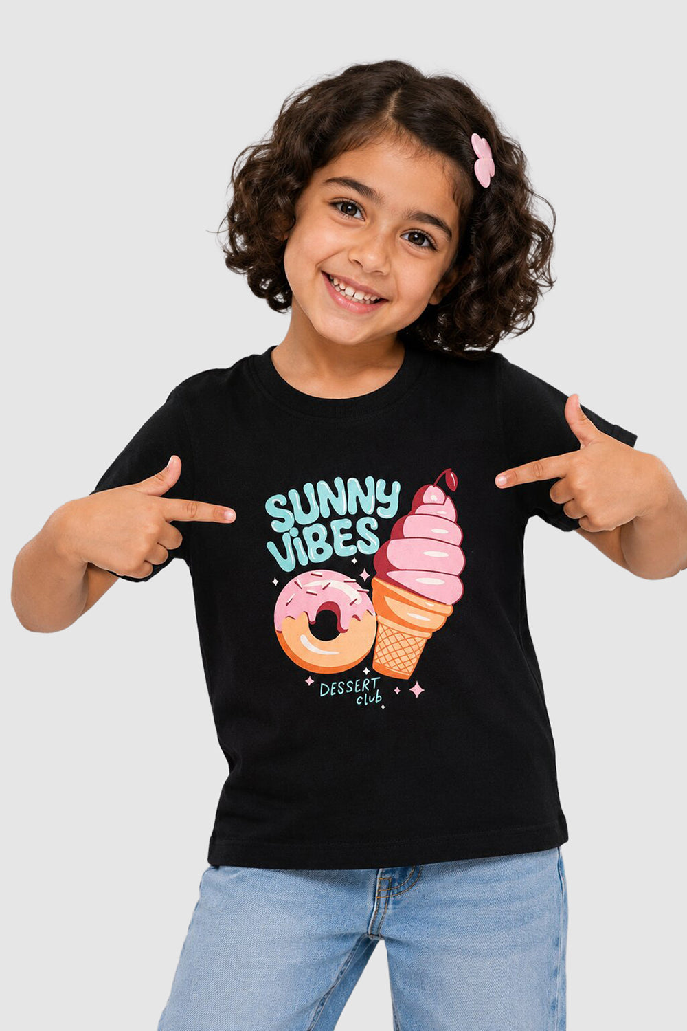 Black Graphic Regular Fit T-Shirt For Girls