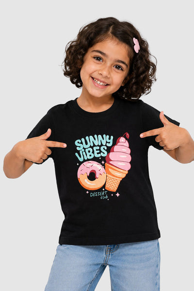 Black Graphic Regular Fit T-Shirt For Girls