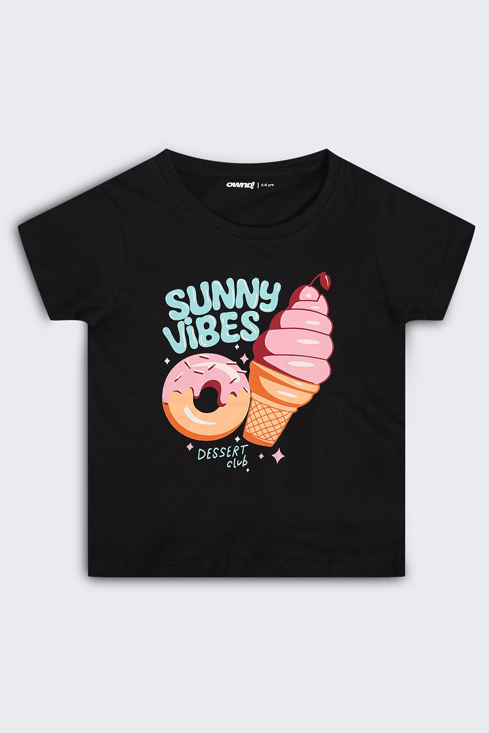 Black Graphic Regular Fit T-Shirt For Girls