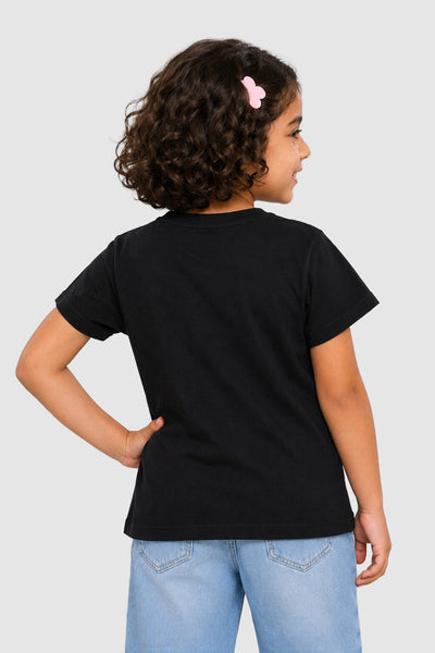 Black Graphic Regular Fit T-Shirt For Girls