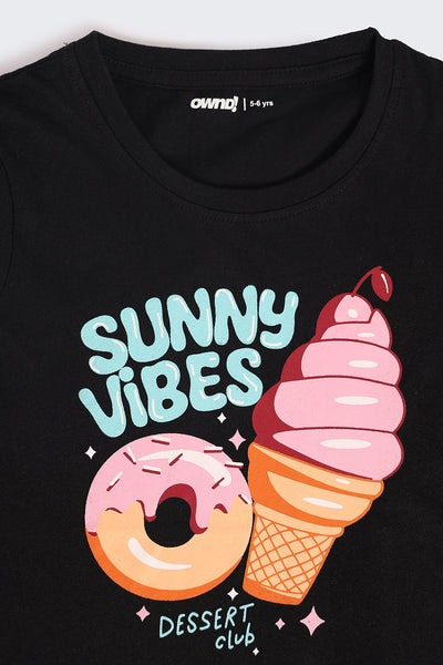Black Graphic Regular Fit T-Shirt For Girls