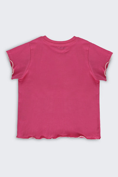 Pink Flutter Sleeves Regular Fit T-Shirt For Girls