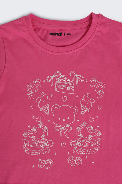 Pink Flutter Sleeves Regular Fit T-Shirt For Girls