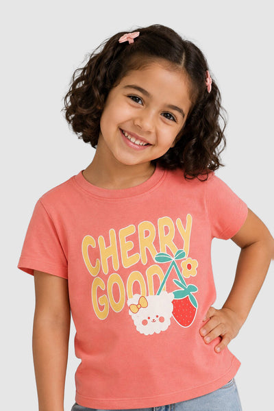 Orange Graphic Regular Fit T-Shirt For Girls