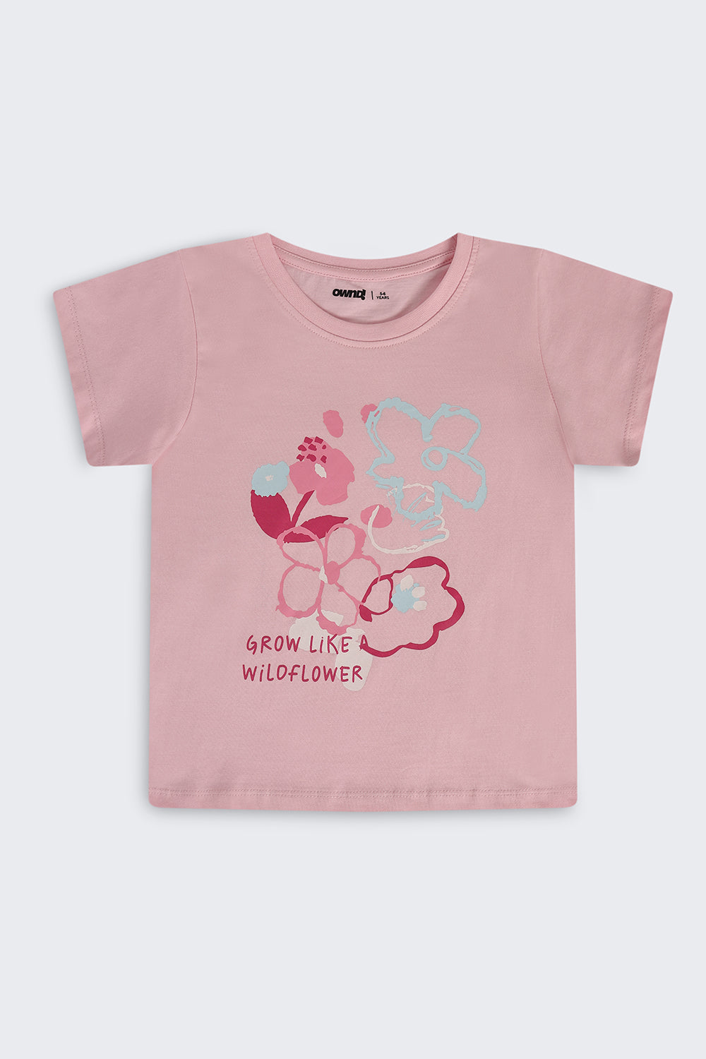 Pink Floral Regular Fit T-Shirt For Girls