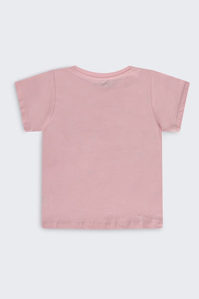 Pink Floral Regular Fit T-Shirt For Girls