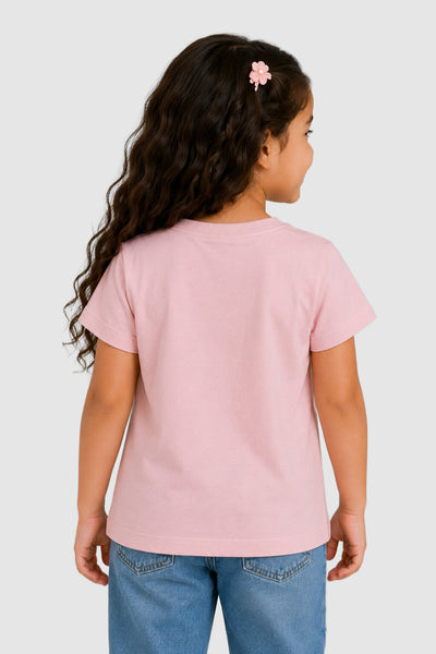 Pink Floral Regular Fit T-Shirt For Girls