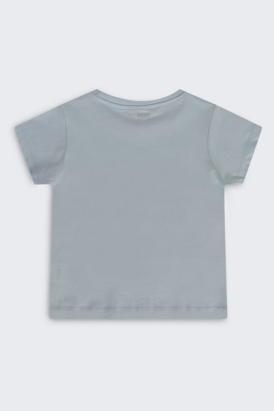 Light Blue Graphic Regular Fit T-Shirt For Girls