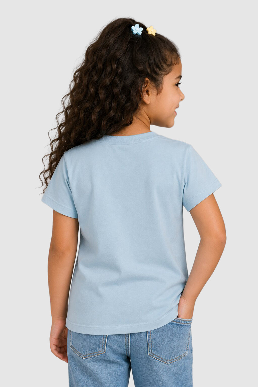 Light Blue Graphic Regular Fit T-Shirt For Girls