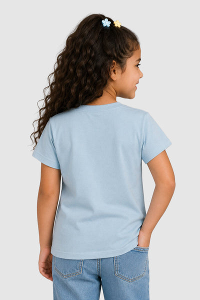 Light Blue Graphic Regular Fit T-Shirt For Girls