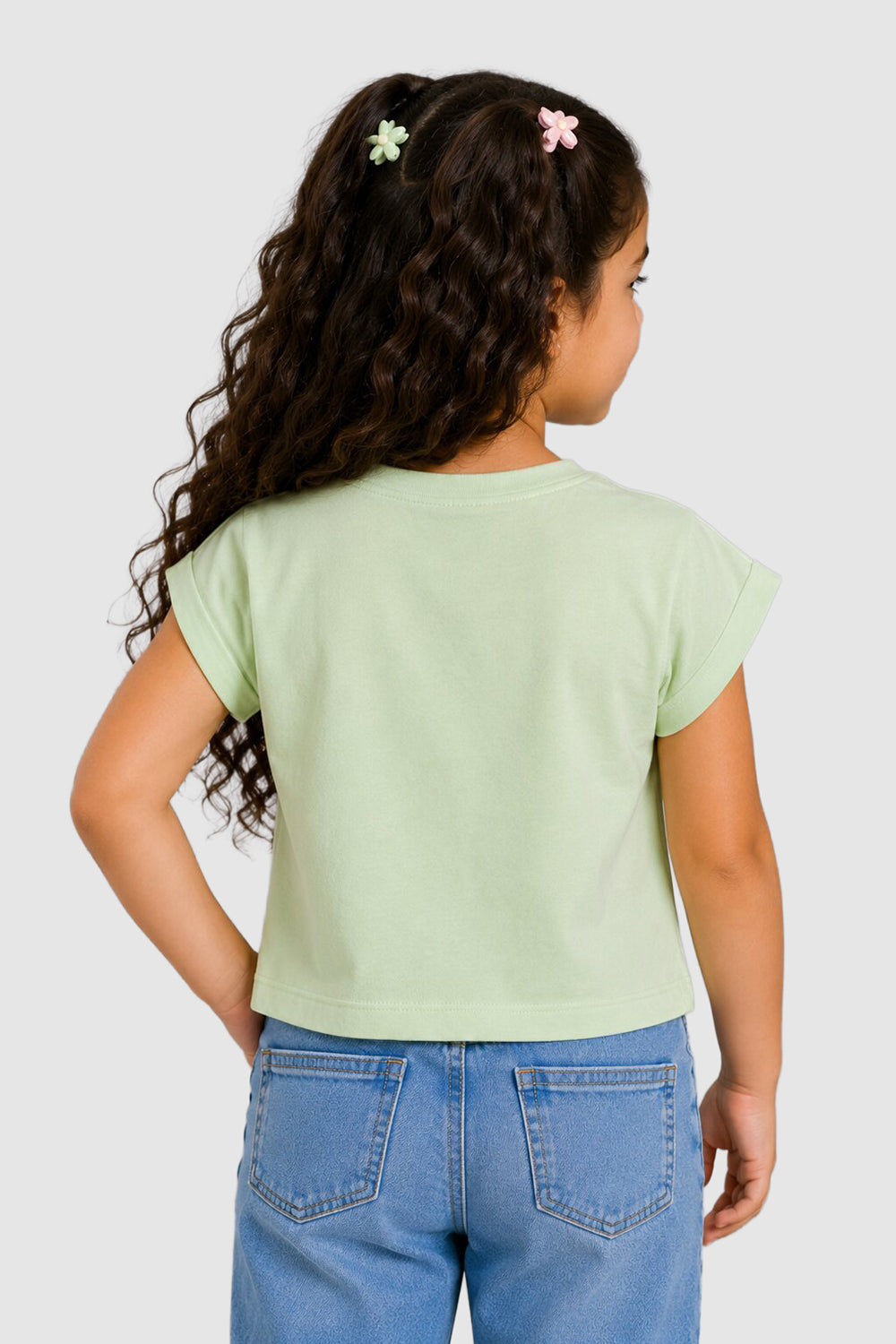 Light Green Butterfly Graphic Boxy Fit T-Shirt For Girls
