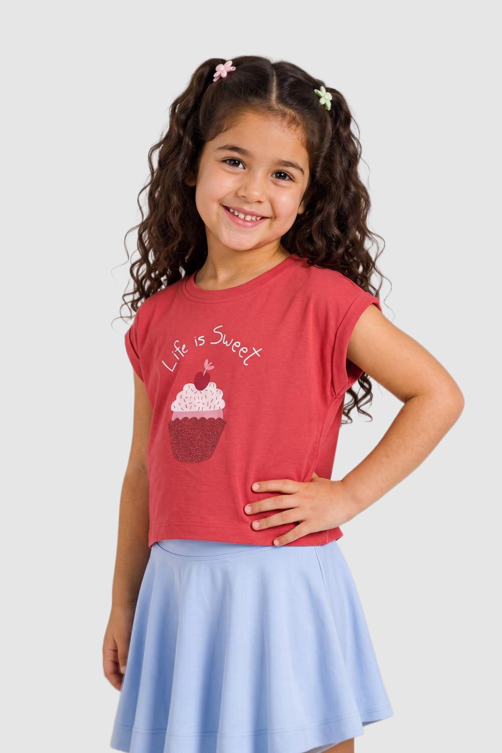 Red Graphic Boxy Fit T-Shirt For Girls