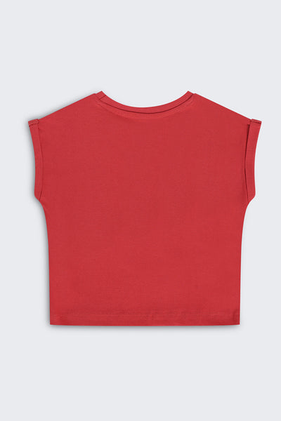 Red Graphic Boxy Fit T-Shirt For Girls