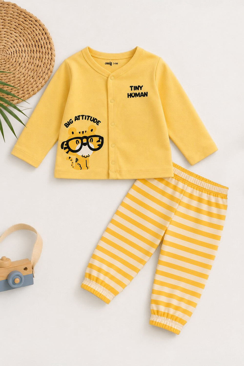 Yellow Cotton Regular Fit Co Ord Set For Infant Boys