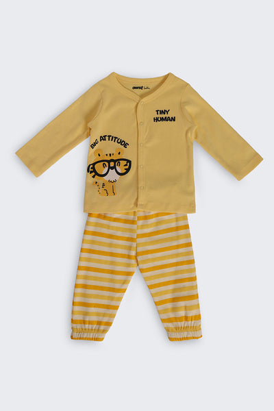Yellow Cotton Regular Fit Co Ord Set For Infant Boys