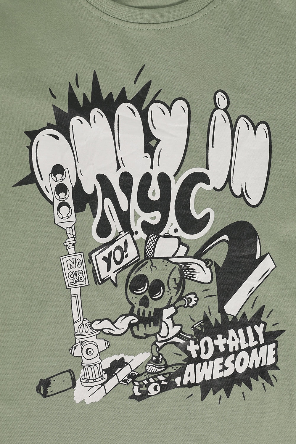 Green Cartoon Regular Fit T-Shirt For Tweens Boys