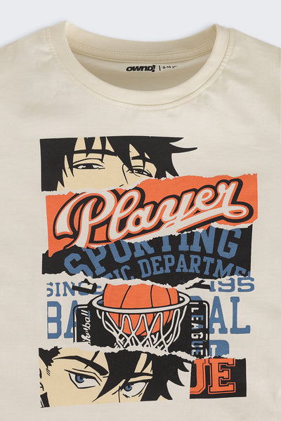 Cream Graphic Regular Fit T-Shirt For Tweens Boys