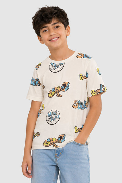 Off White Graphic Regular Fit T-Shirt For Tweens Boys