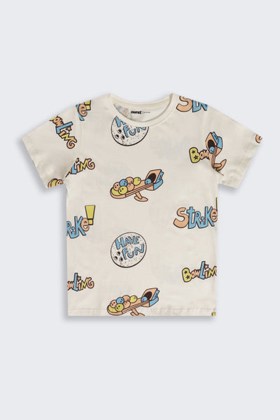 Off White Graphic Regular Fit T-Shirt For Tweens Boys