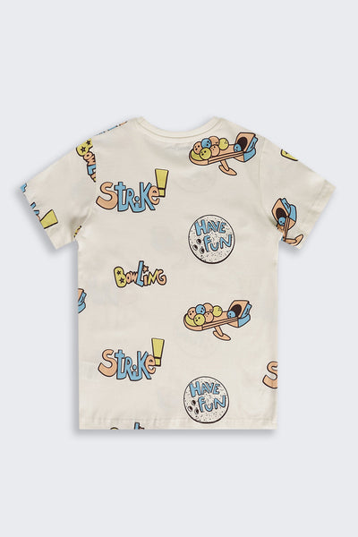 Off White Graphic Regular Fit T-Shirt For Tweens Boys