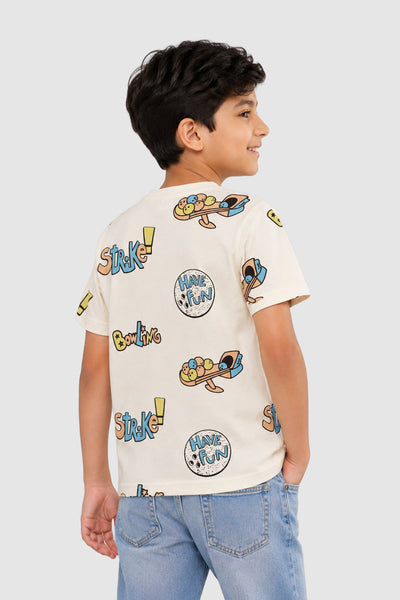 Off White Graphic Regular Fit T-Shirt For Tweens Boys