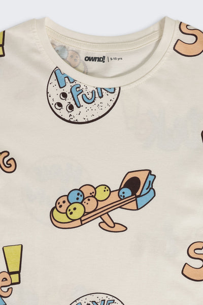Off White Graphic Regular Fit T-Shirt For Tweens Boys