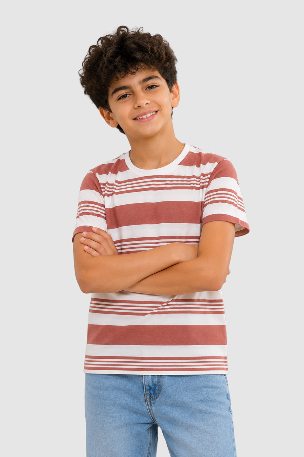 Rust Stripes Regular Fit T-Shirt For Tweens Boys