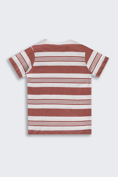 Rust Stripes Regular Fit T-Shirt For Tweens Boys