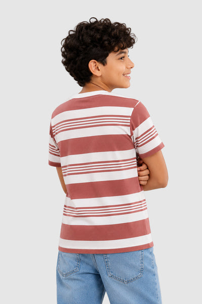 Rust Stripes Regular Fit T-Shirt For Tweens Boys