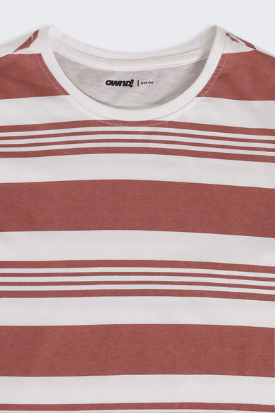 Rust Stripes Regular Fit T-Shirt For Tweens Boys