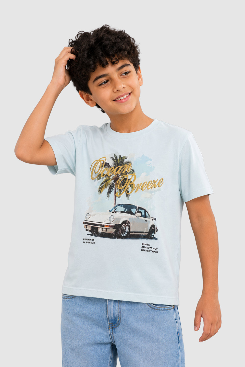 Light Blue Graphic Regular Fit T-Shirt For Tweens Boys