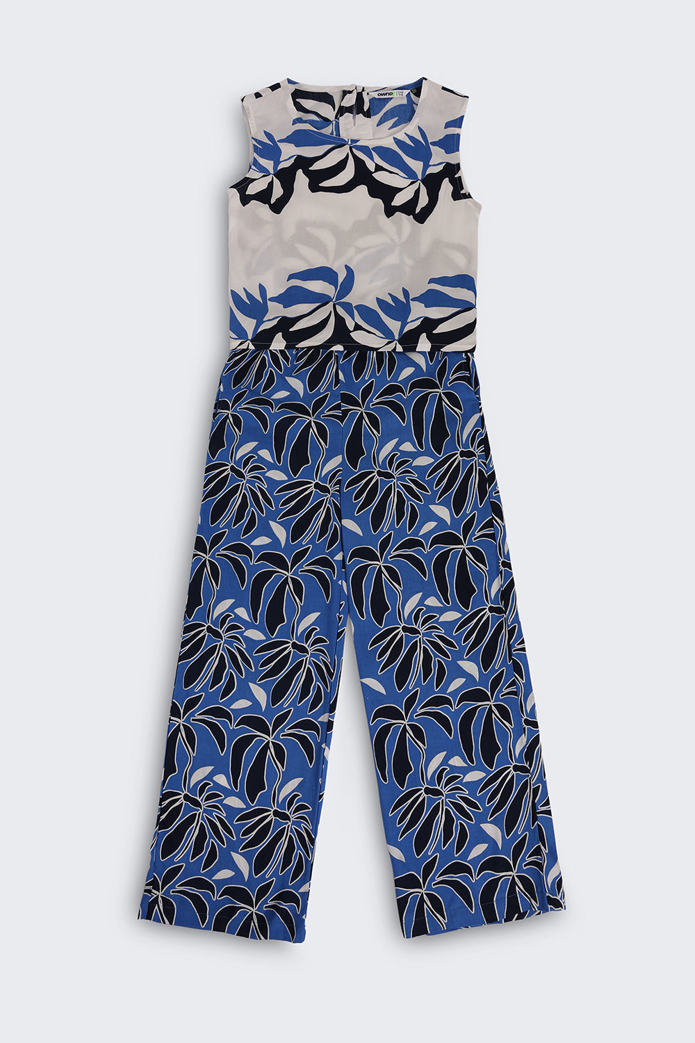 Blue Leaf Print Wide Leg Fit Co Ord Set For Tweens Girls