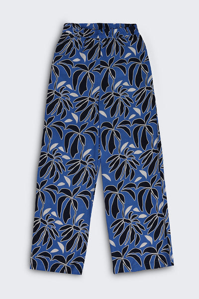 Blue Leaf Print Wide Leg Fit Co Ord Set For Tweens Girls
