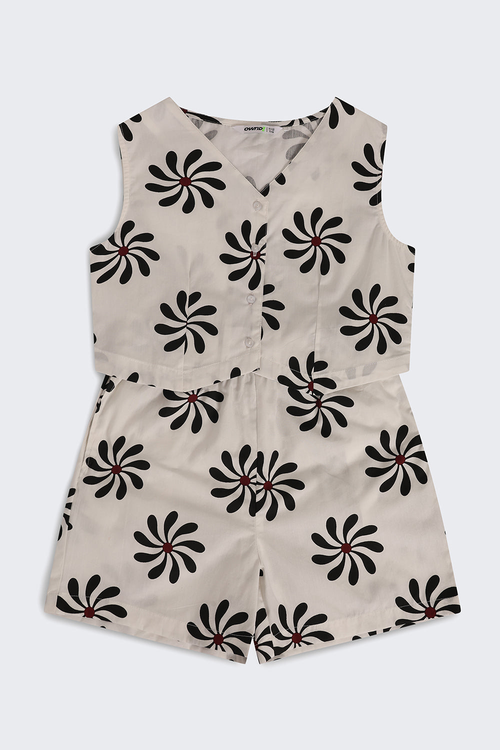 Off White Floral Regular Fit Co Ord Set For Tweens Girls