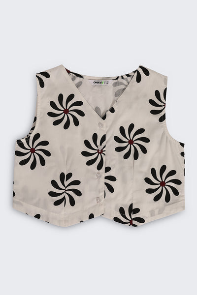 Off White Floral Regular Fit Co Ord Set For Tweens Girls