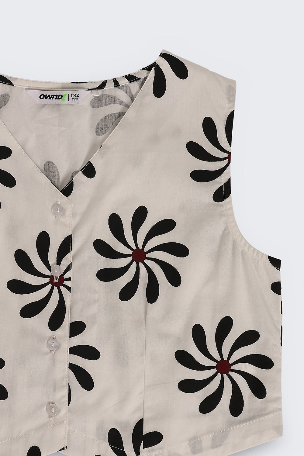 Off White Floral Regular Fit Co Ord Set For Tweens Girls