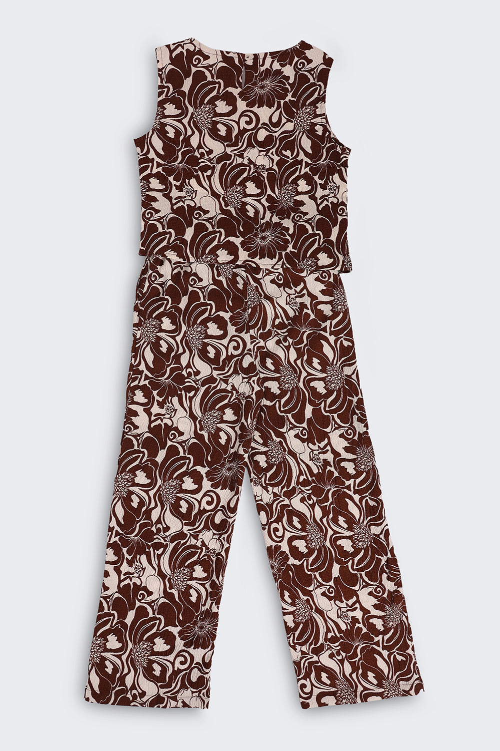 Brown Botanical Regular Fit Co Ord Set For Tweens Girls