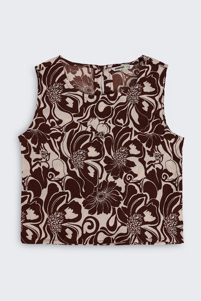 Brown Botanical Regular Fit Co Ord Set For Tweens Girls