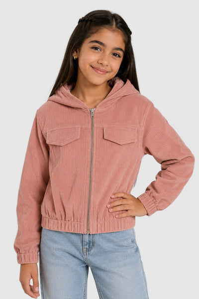 Pink Textured Regular Fit Jacket For Tweens Girls