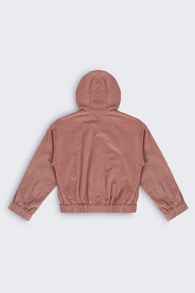 Pink Textured Regular Fit Jacket For Tweens Girls