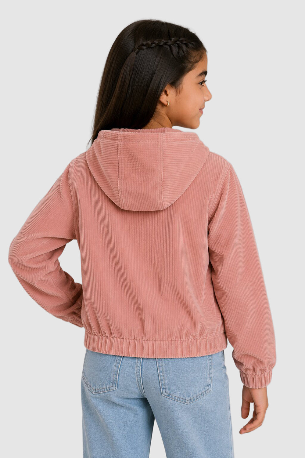 Pink Textured Regular Fit Jacket For Tweens Girls