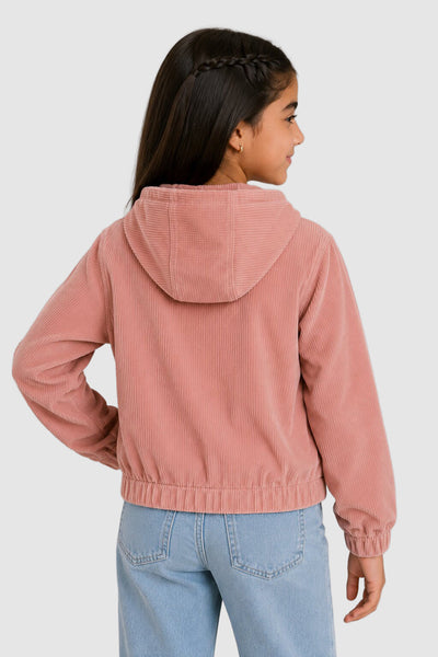 Pink Textured Regular Fit Jacket For Tweens Girls