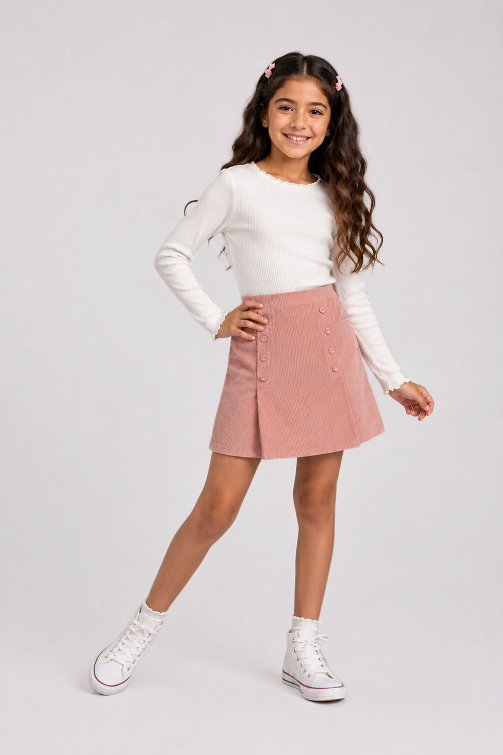 Pink Regular Fit Skirt With 2 Pocket For Tweens Girls