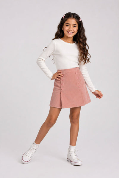 Pink Regular Fit Skirt With 2 Pocket For Tweens Girls