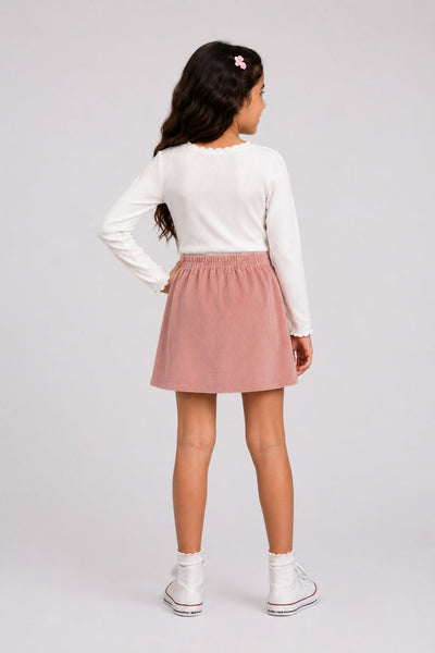 Pink Regular Fit Skirt With 2 Pocket For Tweens Girls