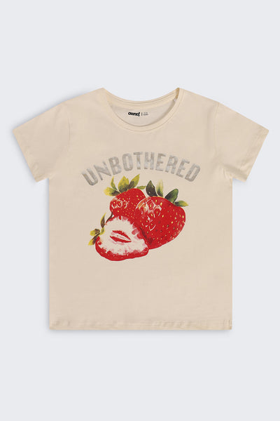 Off White Graphic Regular Fit T-Shirt For Tweens Girls