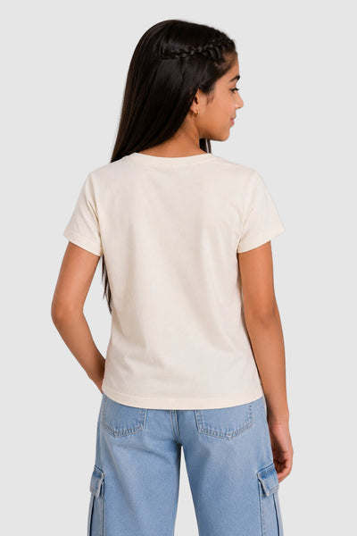 Off White Graphic Regular Fit T-Shirt For Tweens Girls