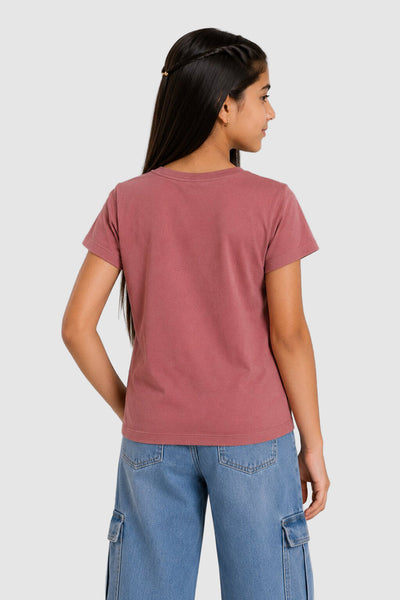 Mauve Graphic Regular Fit T-Shirt For Tweens Girls